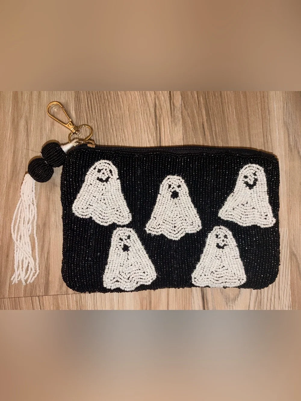 Brand new Halloween 👻 Beaded Ghost Wristlet Pouch - Black & White